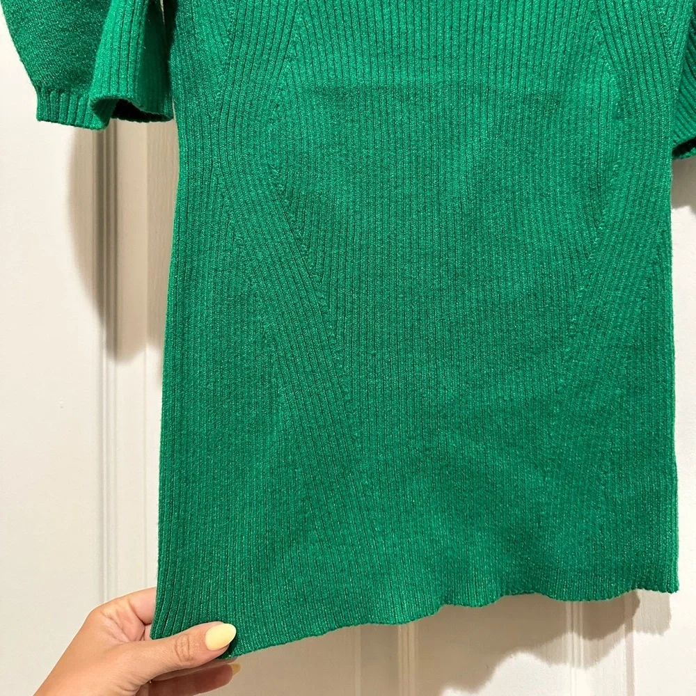 Maeve Anthropologie Emerald Green Mockneck Short Sleeve Sweater Top - Picture 6 of 6